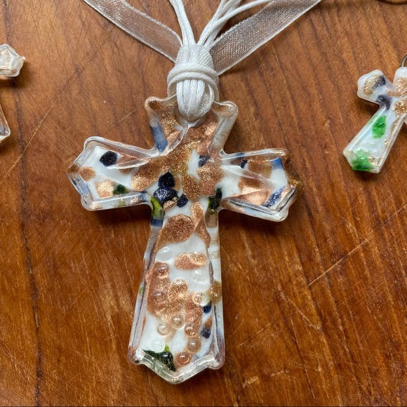 Fused Glass Cross Jewelry Set -Necklace & Earrings - Picture 4 of 12